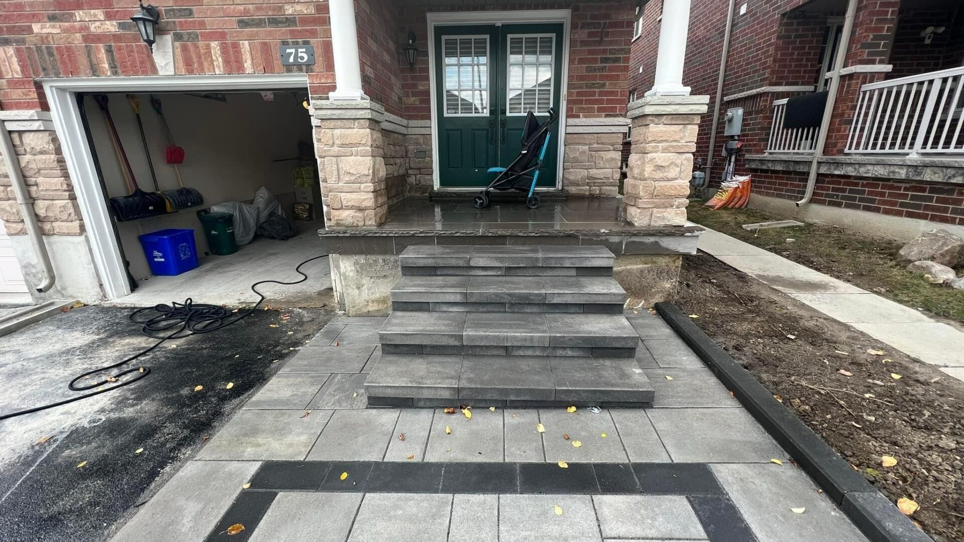 dark grey interlocking front porch and steps